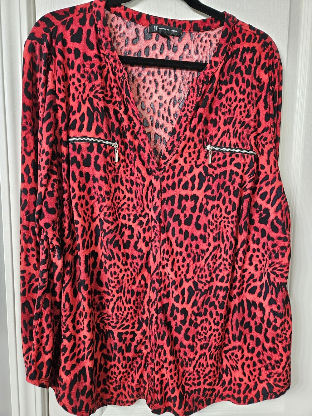 INC International Concepts Red and Black Leopard Print Blouse